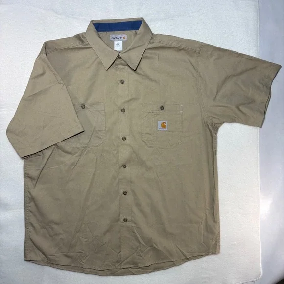 Carhartt Mens XL Tan Short Sleeve Button Down Canvas Work Shirt 384-62 - Picture 3 of 7